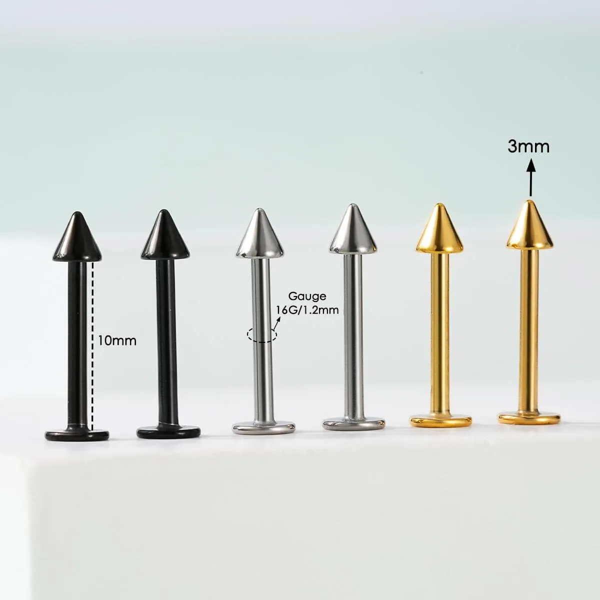 16G 6PCS 6/8/10/12MM Spike Top Labret Stud Lip Piercing Philtrum Piercing Stud
