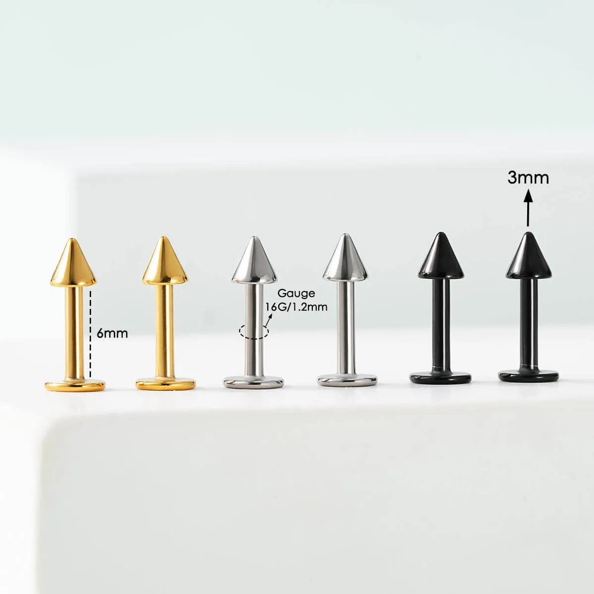 16G 6PCS 6/8/10/12MM Spike Top Labret Stud Lip Piercing Philtrum Piercing Stud