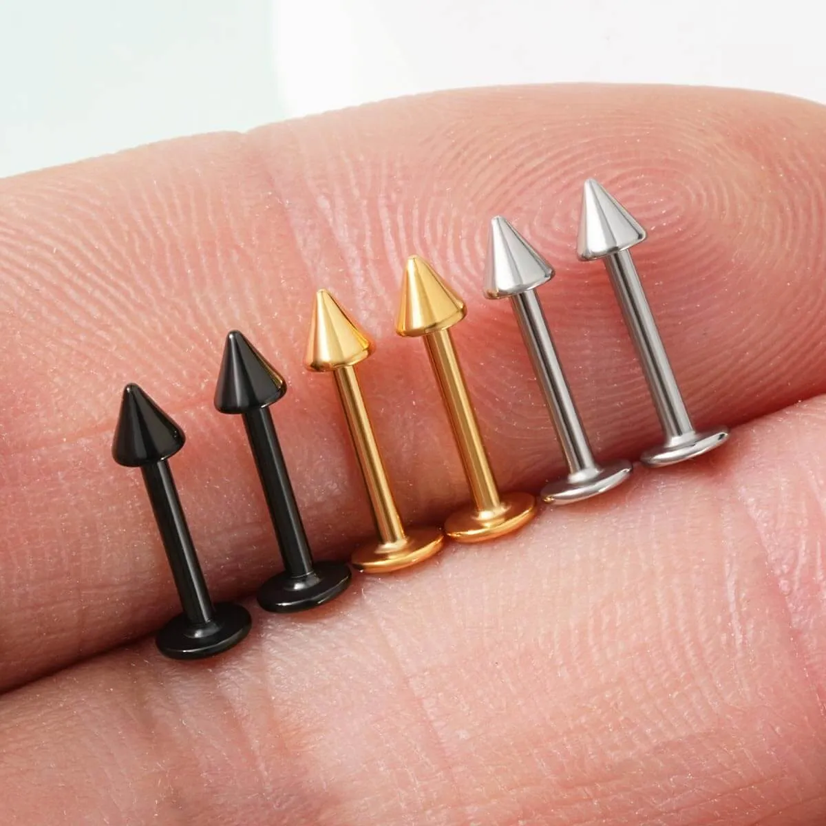 16G 6PCS 6/8/10/12MM Spike Top Labret Stud Lip Piercing Philtrum Piercing Stud