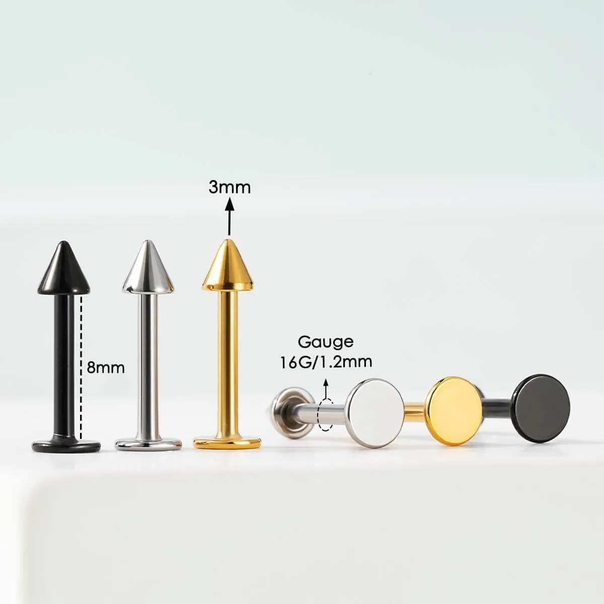 16G 6PCS 6/8/10/12MM Spike Top Labret Stud Lip Piercing Philtrum Piercing Stud