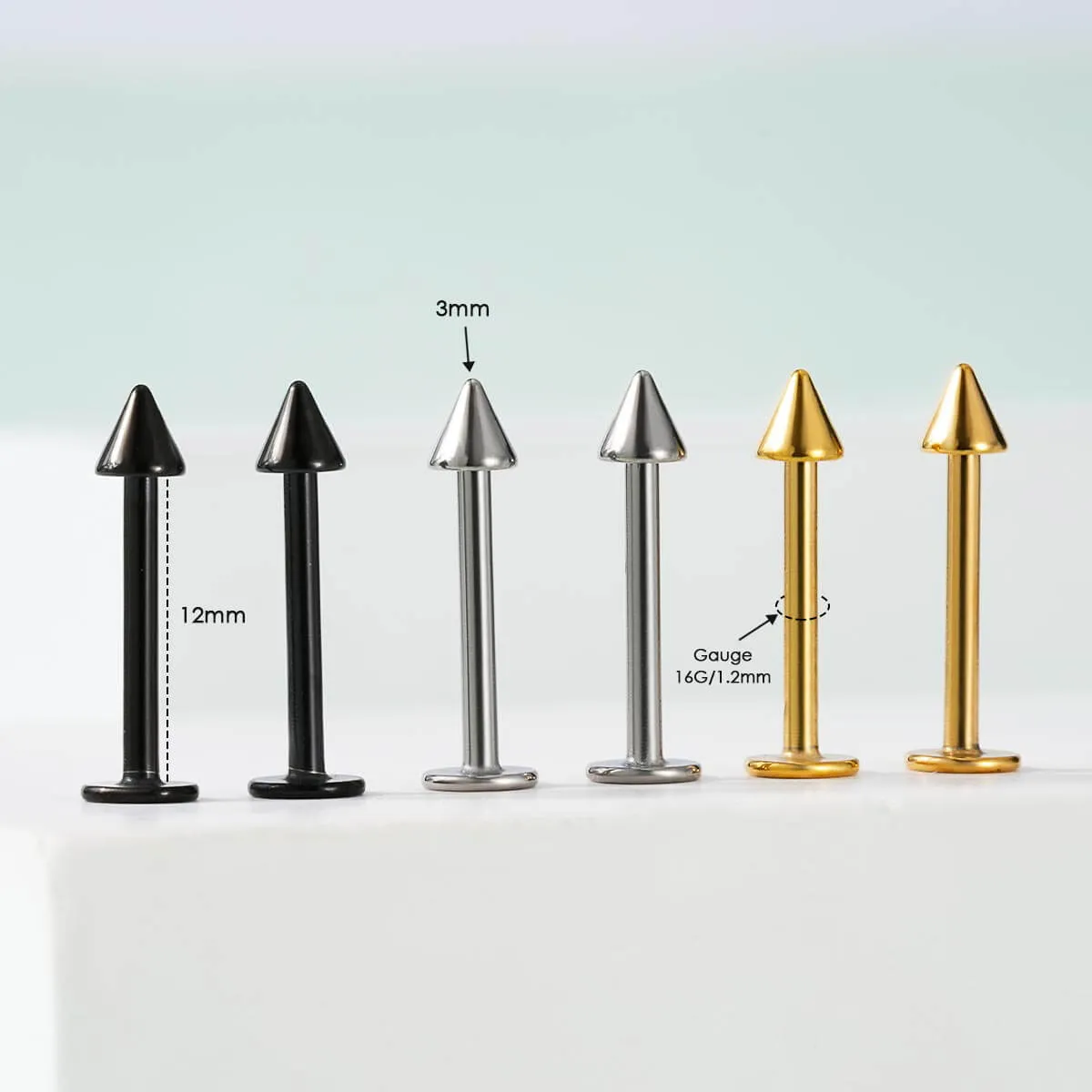 16G 6PCS 6/8/10/12MM Spike Top Labret Stud Lip Piercing Philtrum Piercing Stud