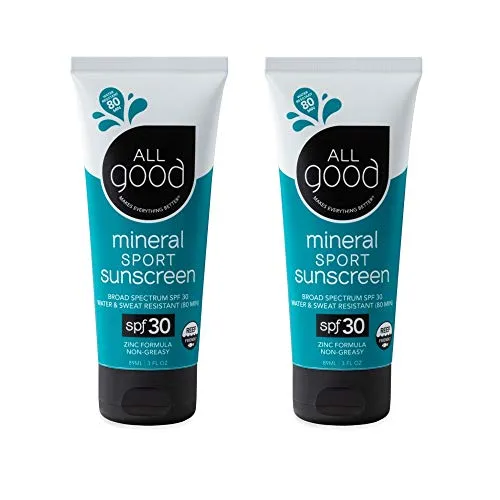All Good Sport Face & Body Sunscreen Lotion - UVA/UVB Broad Spectrum SPF 30 , Water Resistant, Coral Reef Friendly - Zinc, Shea Butter, Coconut Oil, Aloe (3 oz)(2-Pack)