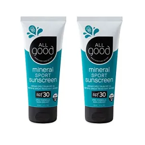 All Good Sport Face & Body Sunscreen Lotion - UVA/UVB Broad Spectrum SPF 30 , Water Resistant, Coral Reef Friendly - Zinc, Shea Butter, Coconut Oil, Aloe (3 oz)(2-Pack)