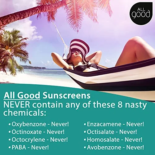 All Good Sport Face & Body Sunscreen Lotion - UVA/UVB Broad Spectrum SPF 30 , Water Resistant, Coral Reef Friendly - Zinc, Shea Butter, Coconut Oil, Aloe (3 oz)(2-Pack)