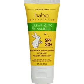Babo Botanicals Sunscreen - Clear Zinc Unscented Spf 30 - 3 Oz