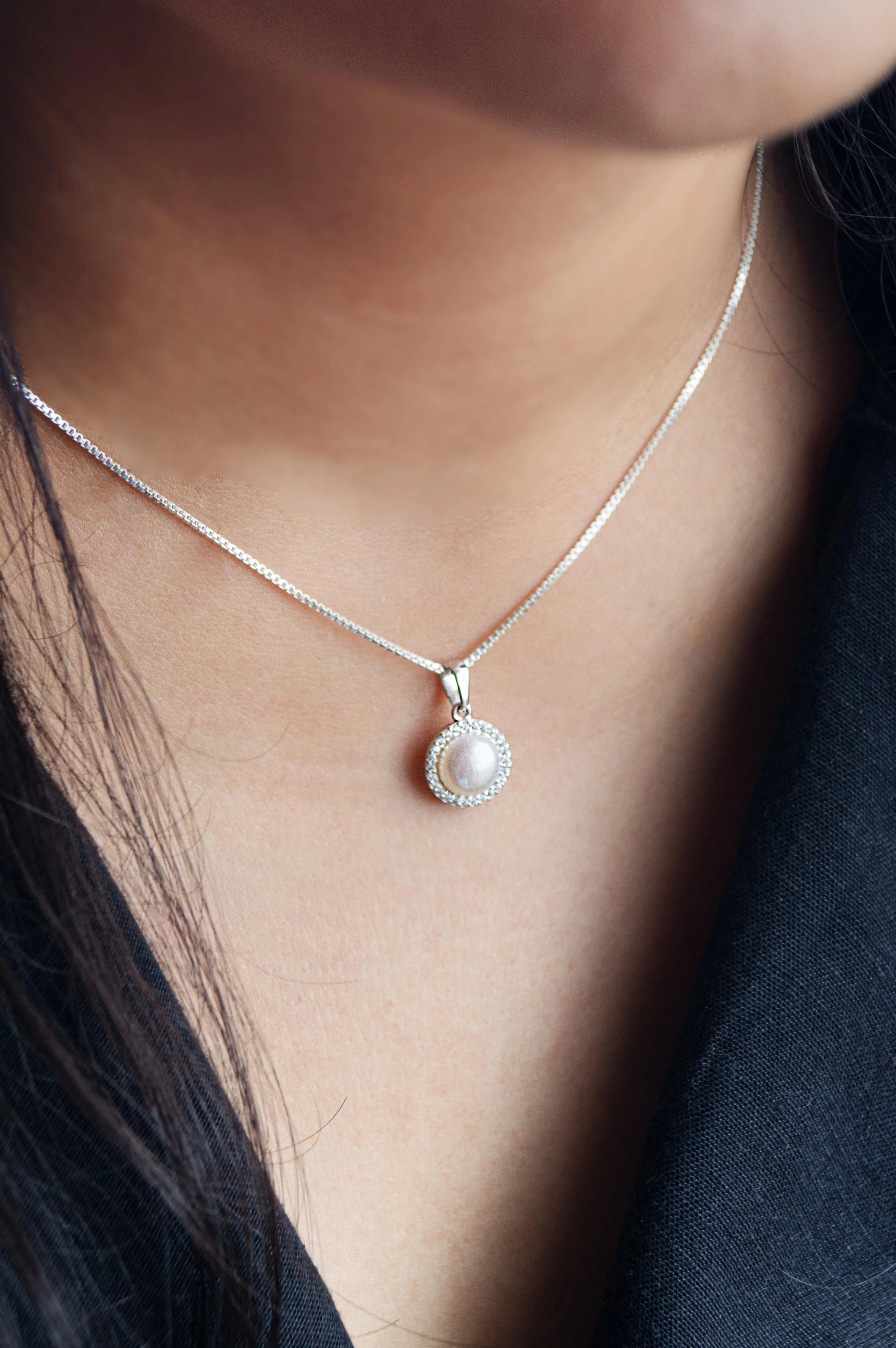 Pearl Halo Sterling Silver Pendant