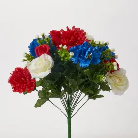 Red, White & Blue Americana Mixed Floral Pick Patriotic Bloom Spray - 18"
